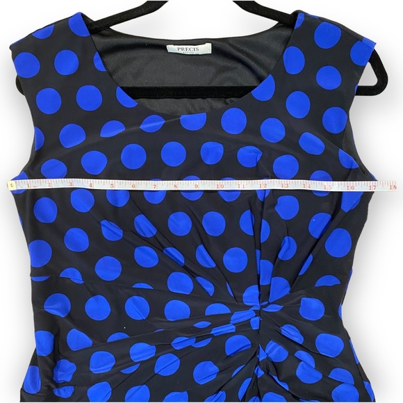 NWOT Precise Petite Jersey Sleeveless Blue Black Polka Dot Pencil Dress Size 10 - Picture 6 of 15